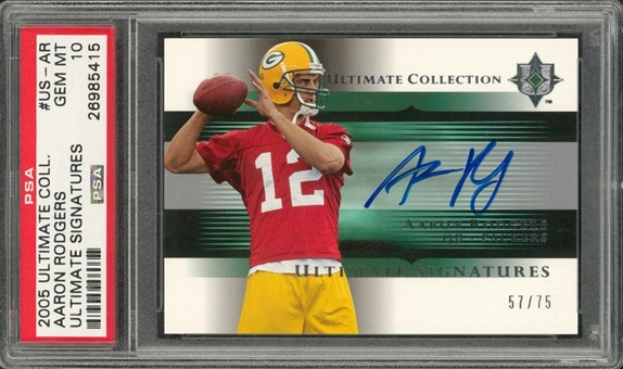 2005 Ultimate Collection #US-AR Aaron Rodgers "Ultimate Signatures" Rookie Card (#57/75) – PSA GEM MT 10 
